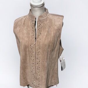 JH Collectibles beige suede beaded vest, sz XL